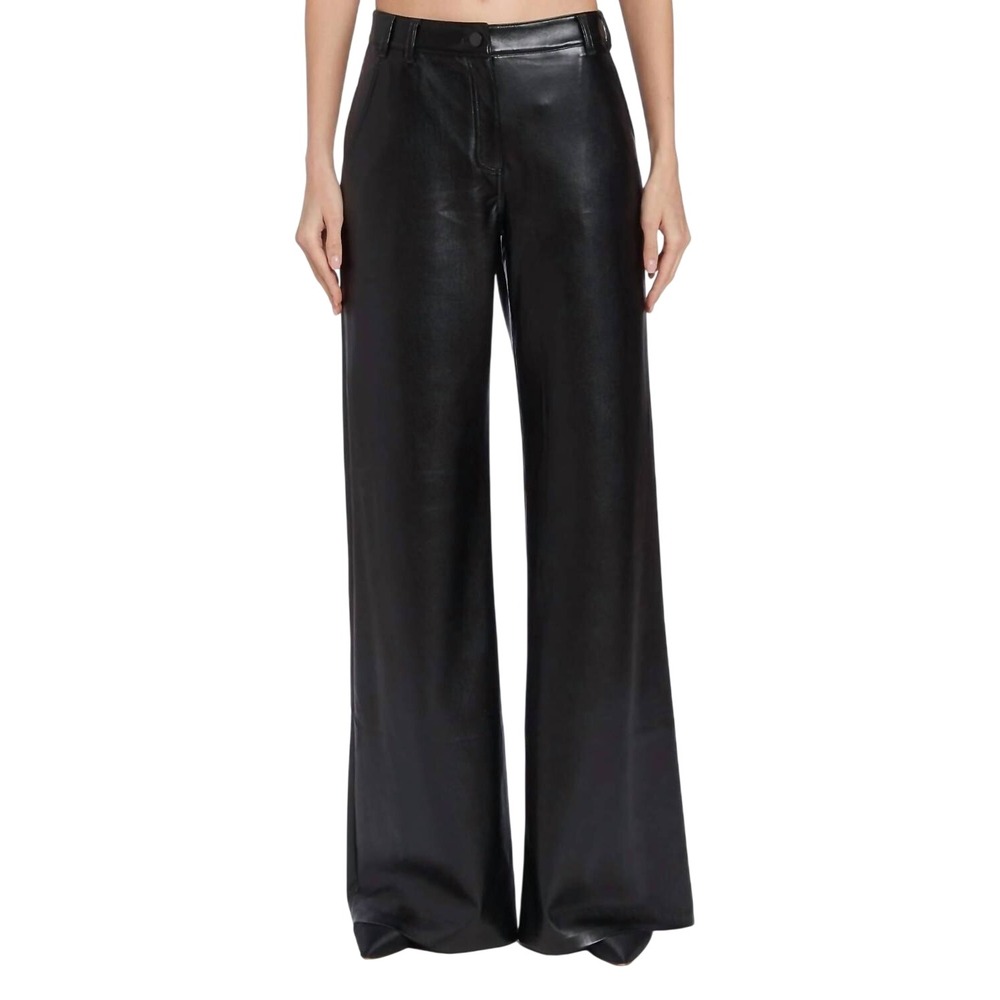 Amanda Uprichard Lennon Faux Leather Wide Leg Pants In Black Sz S